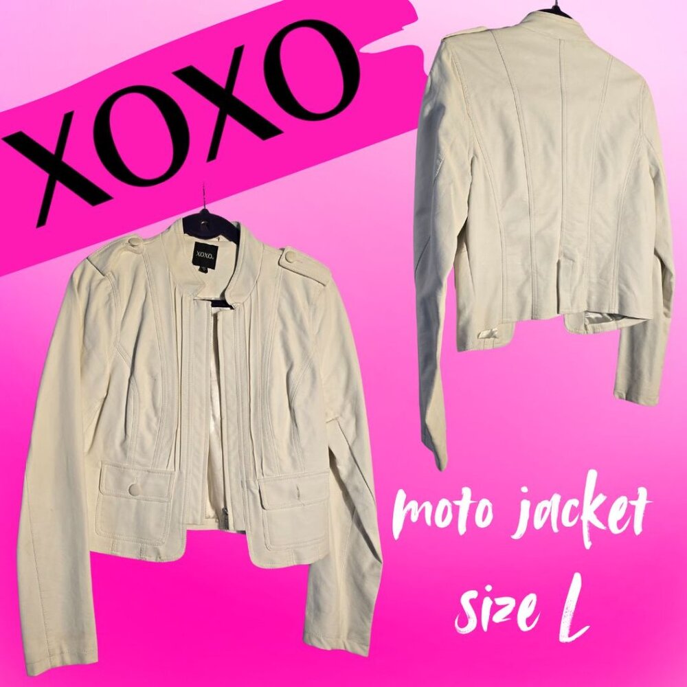 Used XOXO white moto jacket, size L